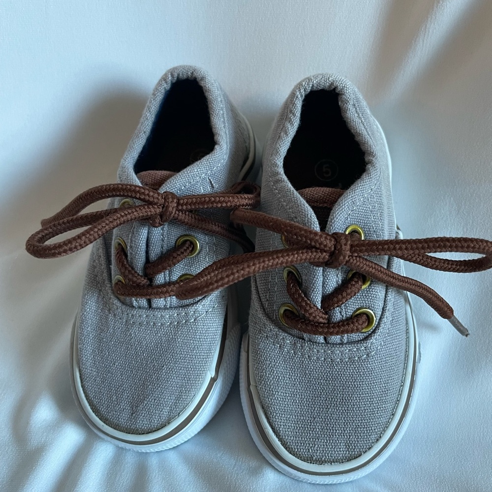 Gray and Brown Kids Sneakers - Picture 2 of 4